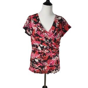 Style & Co Women's size X-Large Pink Black & White Pullover Short Sleeve Blouse